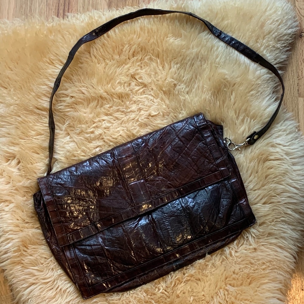 Vintage eel fold over clutch / crossbody bag